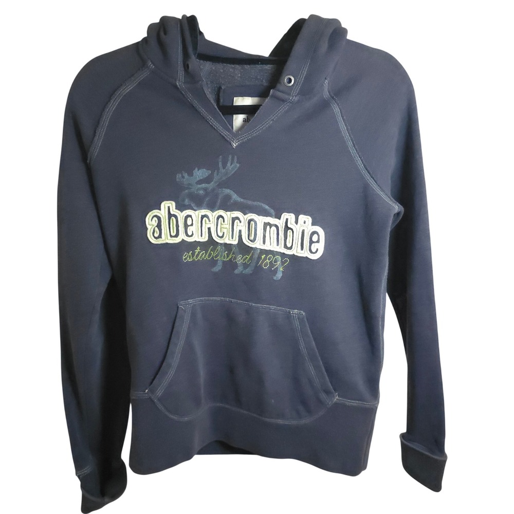 Abercrombie Kids Hoodie Sweatshirt Blue Moose Logo Pullover Size XL